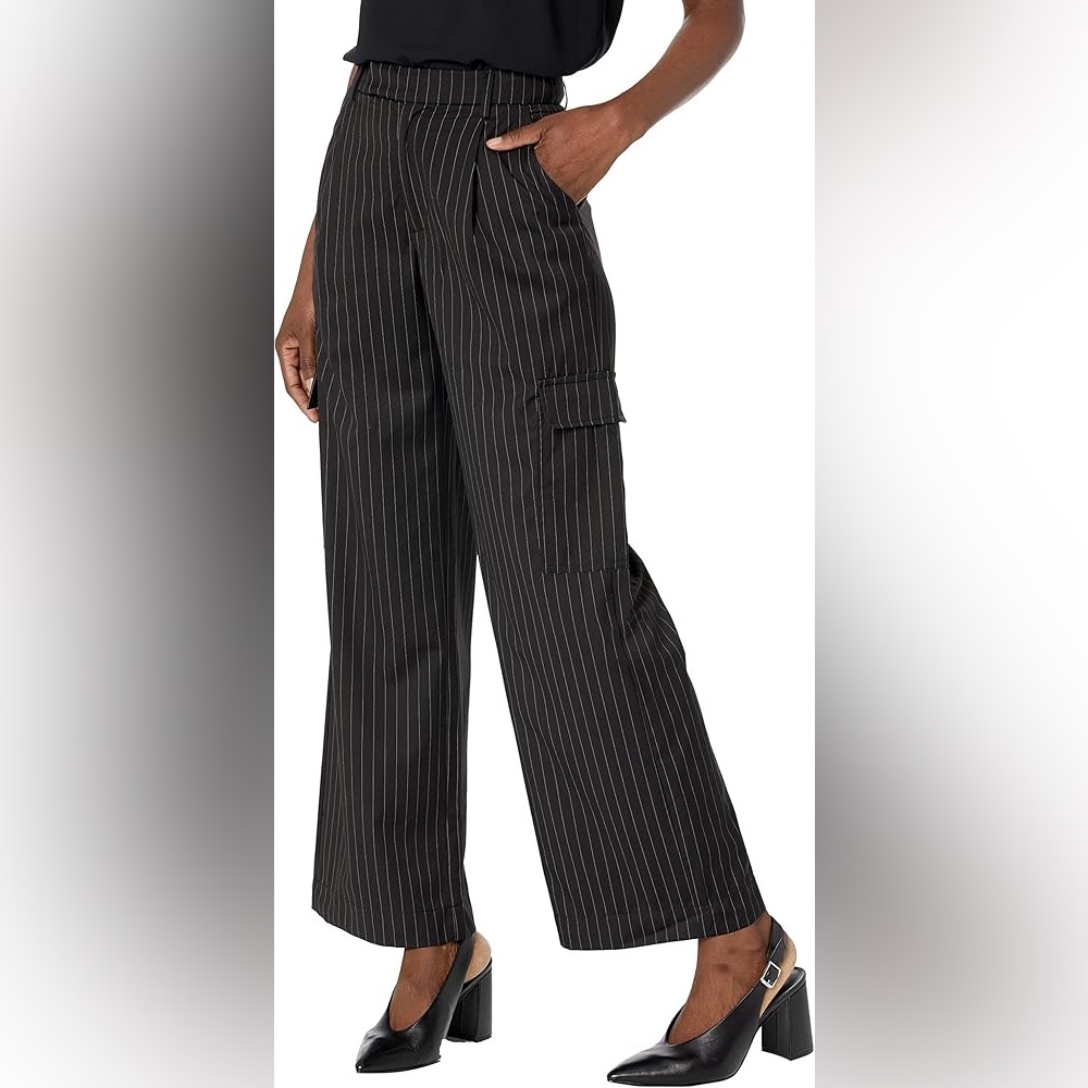 NIA Black Pinstripe Relaxed Cargo Trouser Pants Size XS
